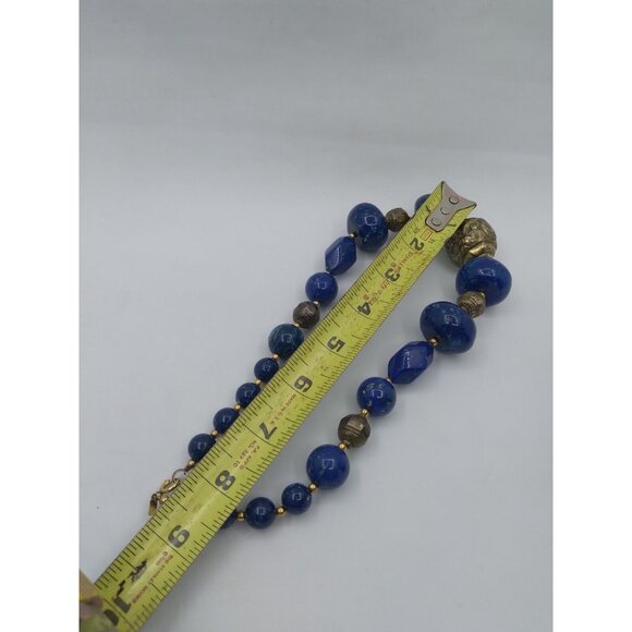 Dotty Smith Vintage Statement 8.5" Necklace Faux Speckled Blue Stones READ - Picture 15 of 16